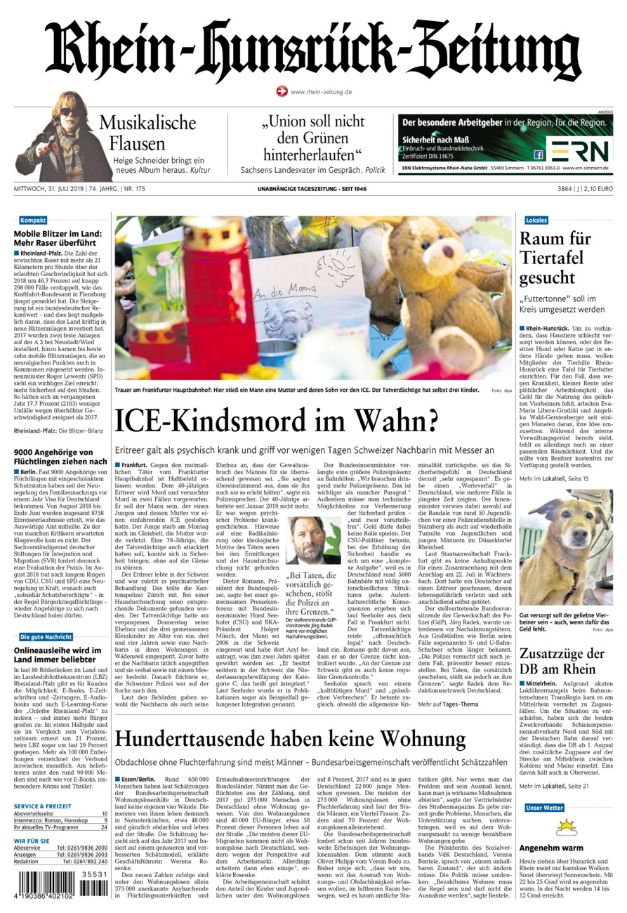 Rhein-Hunsrück-Zeitung vom Mittwoch, 31.07.2019
