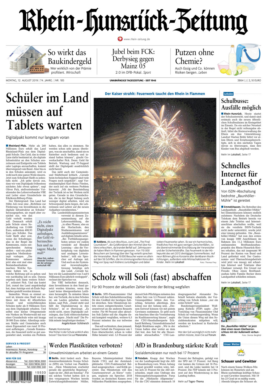 Rhein-Hunsrück-Zeitung vom Montag, 12.08.2019