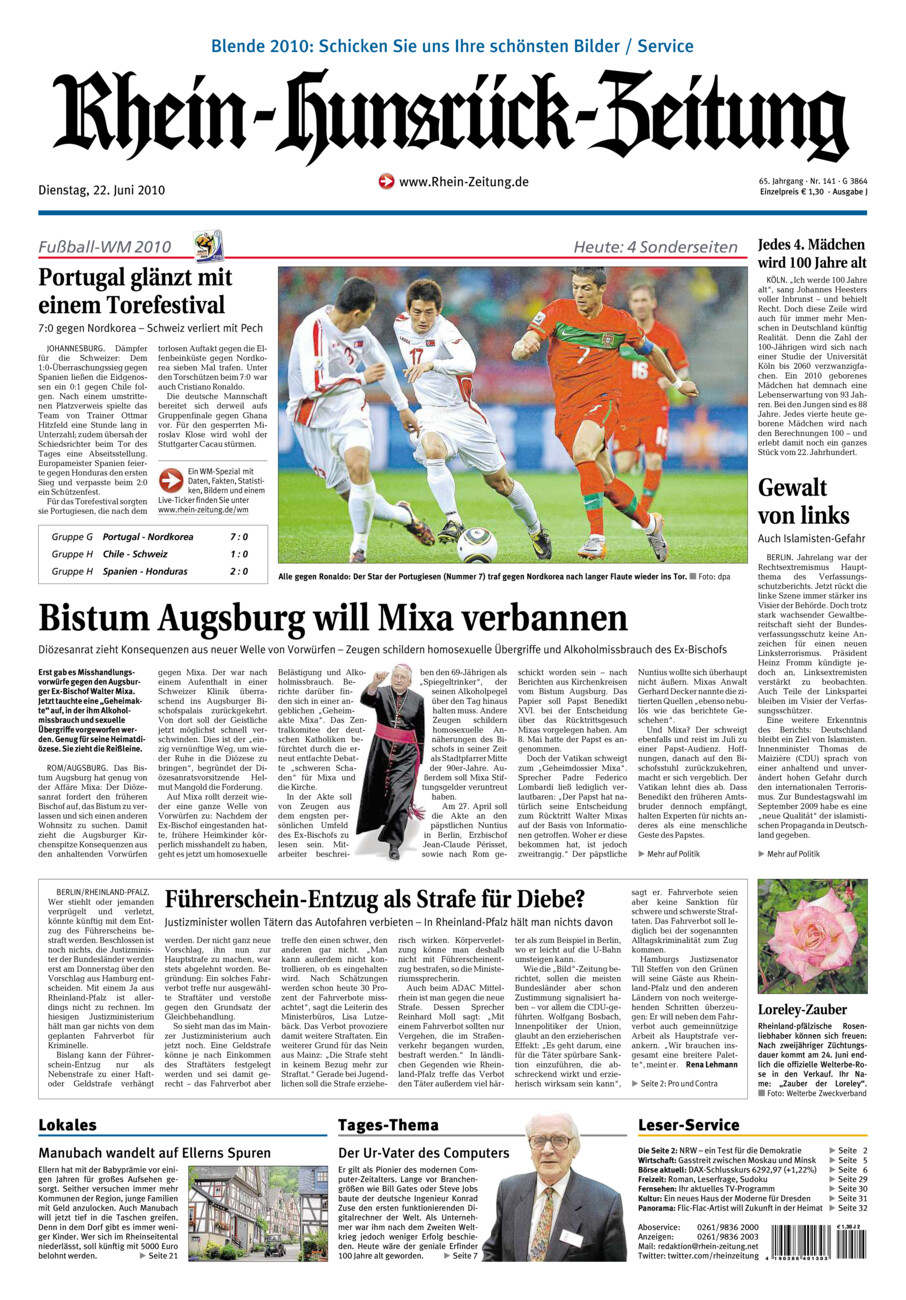 Rhein-Hunsrück-Zeitung vom Dienstag, 22.06.2010
