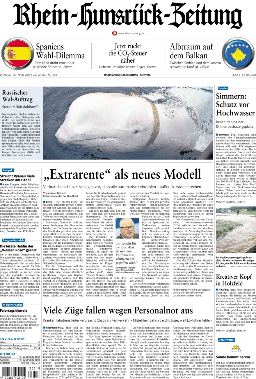 Rhein-Hunsrück-Zeitung vom Dienstag, 30.04.2019