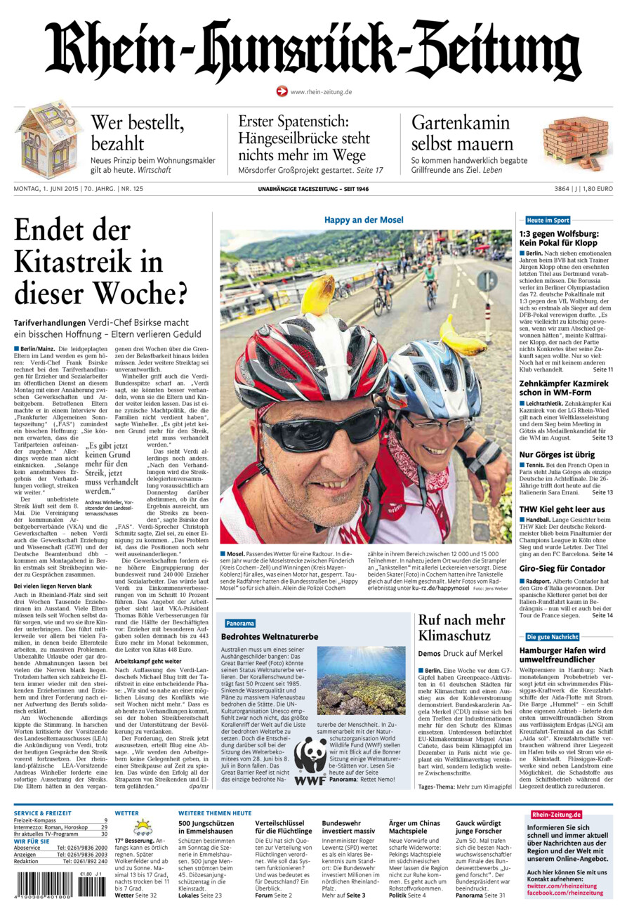 Rhein-Hunsrück-Zeitung vom Montag, 01.06.2015