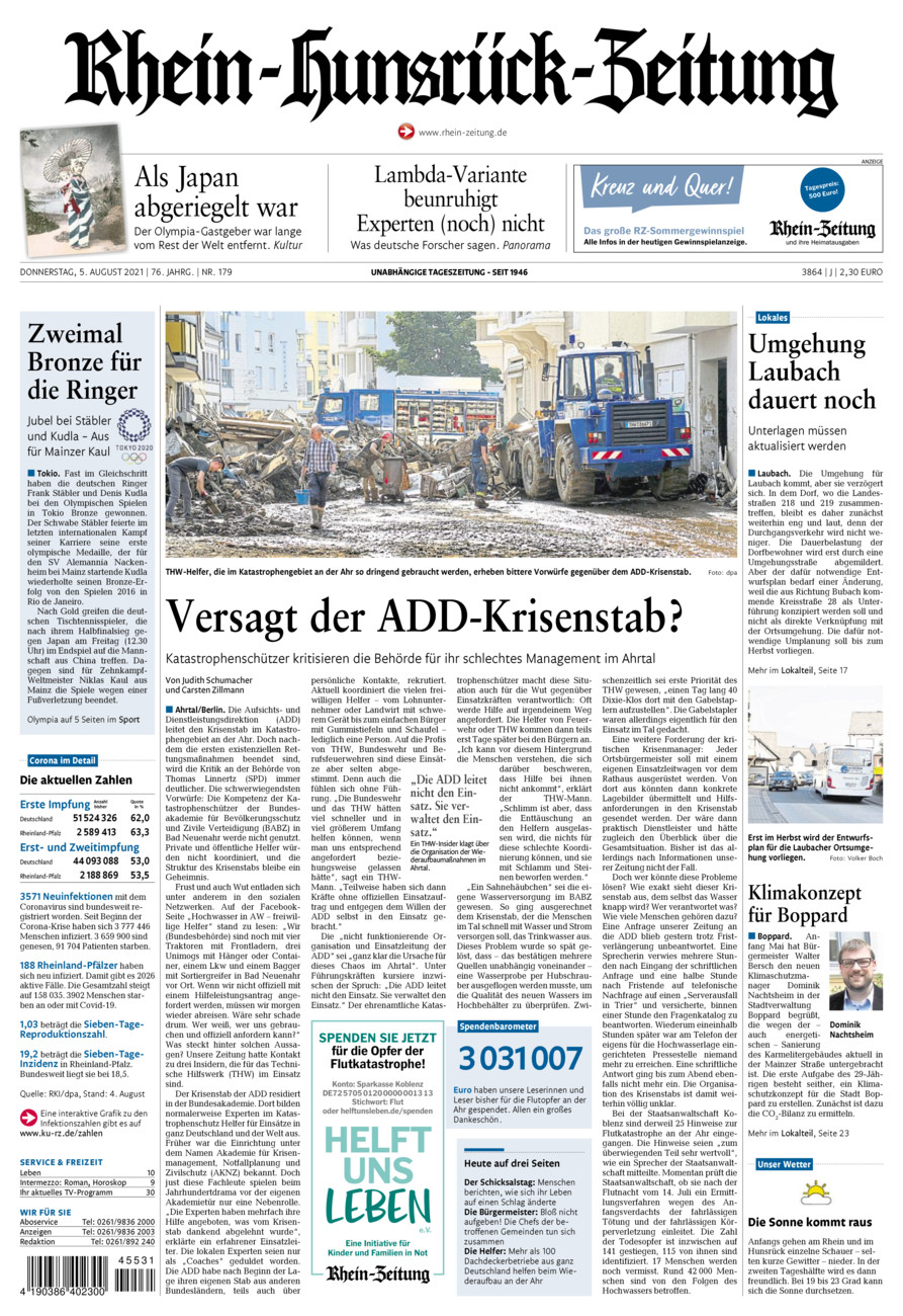 Rhein-Hunsrück-Zeitung vom Donnerstag, 05.08.2021