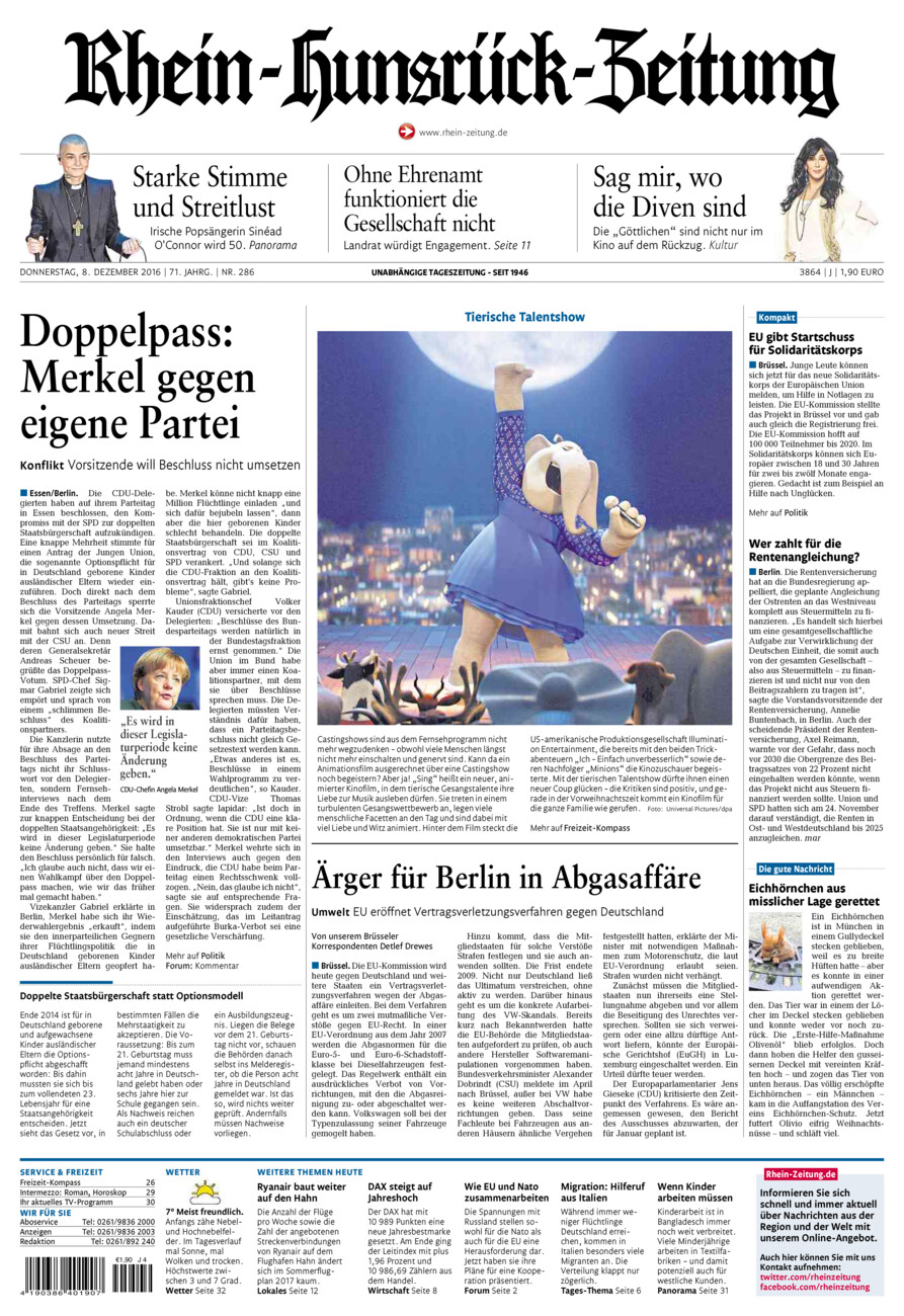 Rhein-Hunsrück-Zeitung vom Donnerstag, 08.12.2016