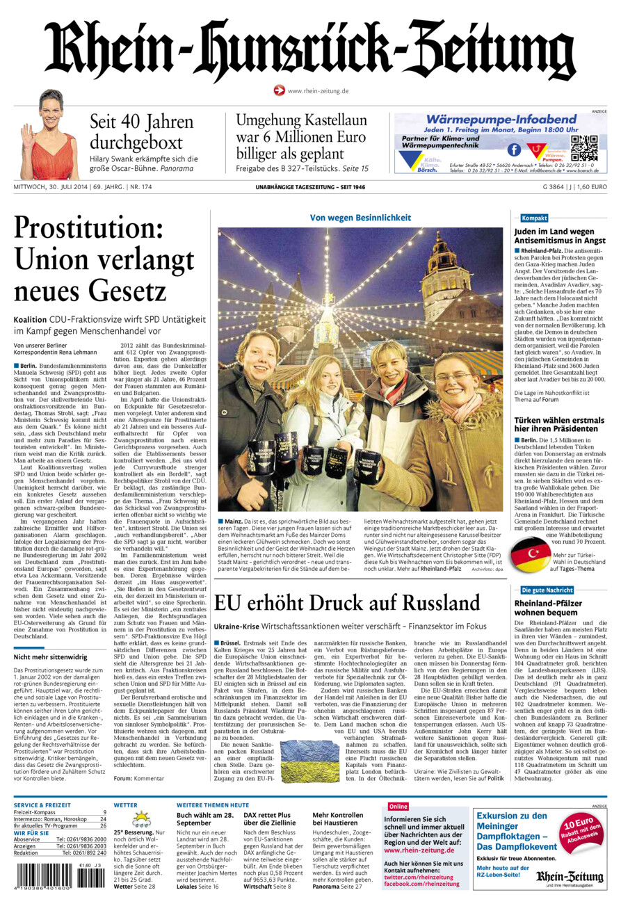 Rhein-Hunsrück-Zeitung vom Mittwoch, 30.07.2014