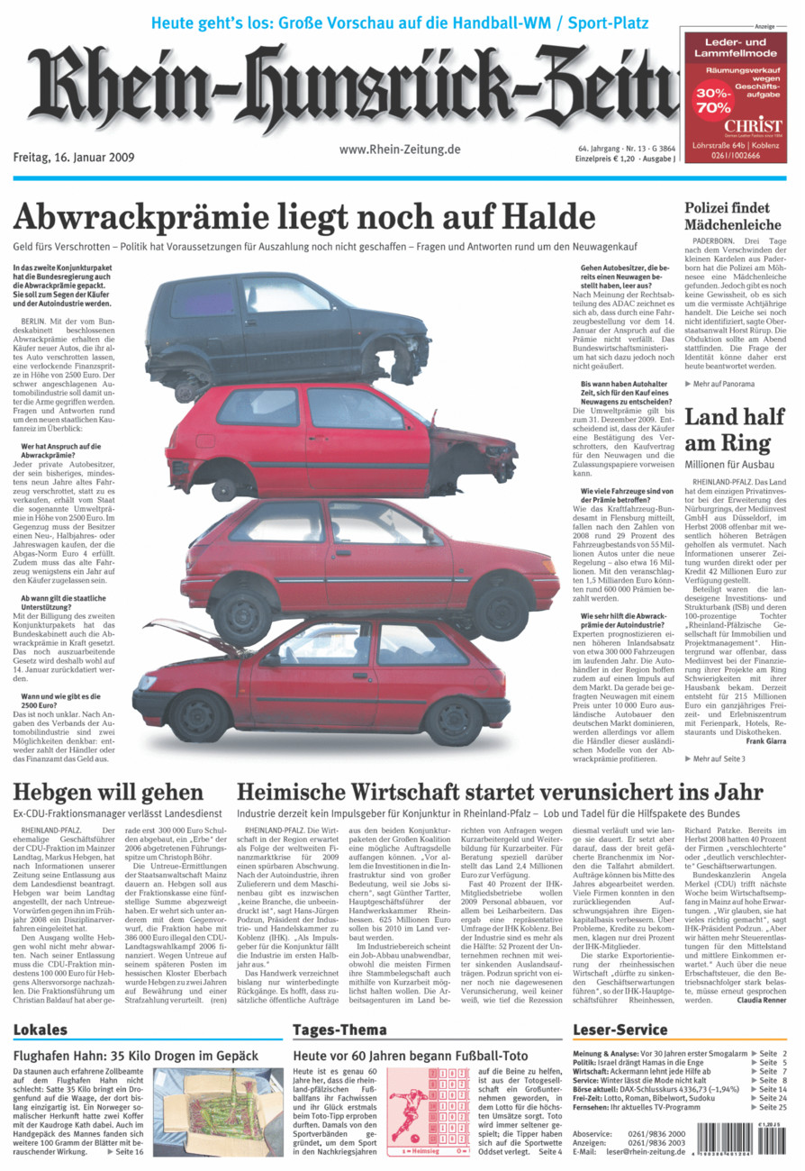 Rhein-Hunsrück-Zeitung vom Freitag, 16.01.2009