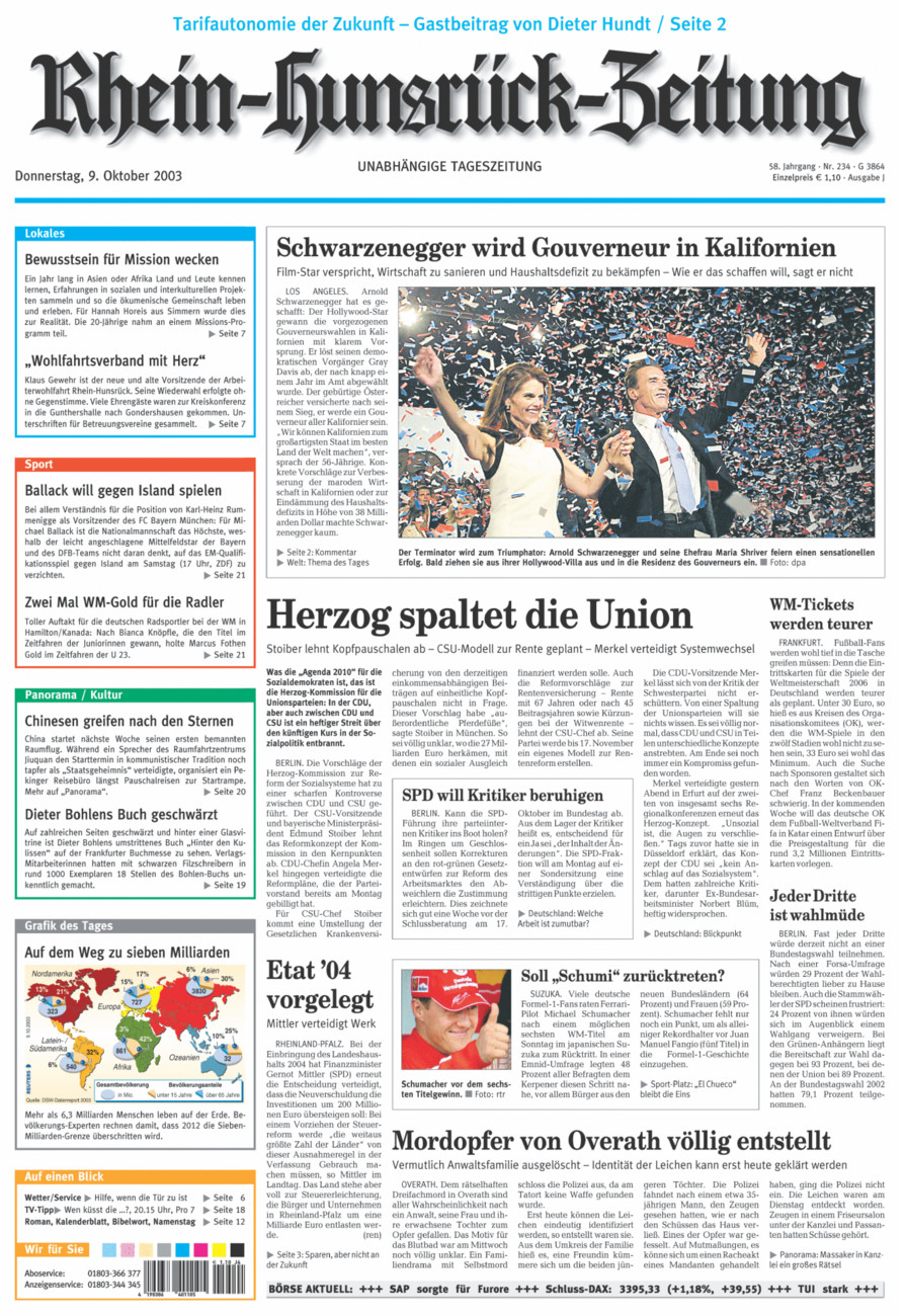 Rhein-Hunsrück-Zeitung vom Donnerstag, 09.10.2003