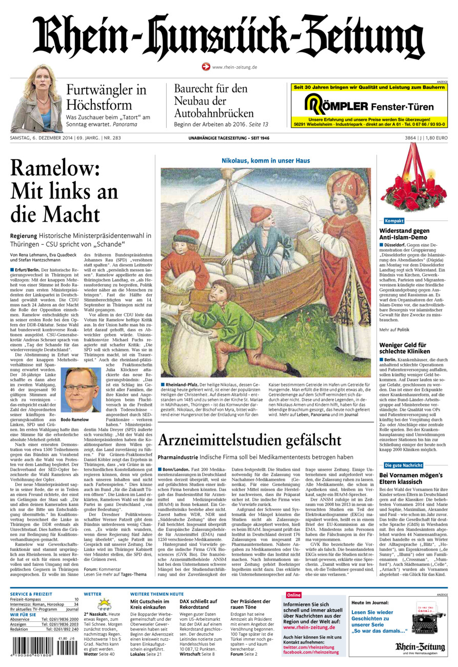 Rhein-Hunsrück-Zeitung vom Samstag, 06.12.2014