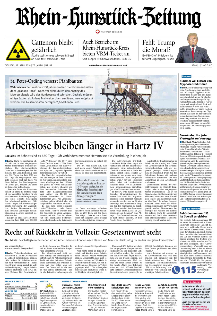 Rhein-Hunsrück-Zeitung vom Dienstag, 17.04.2018
