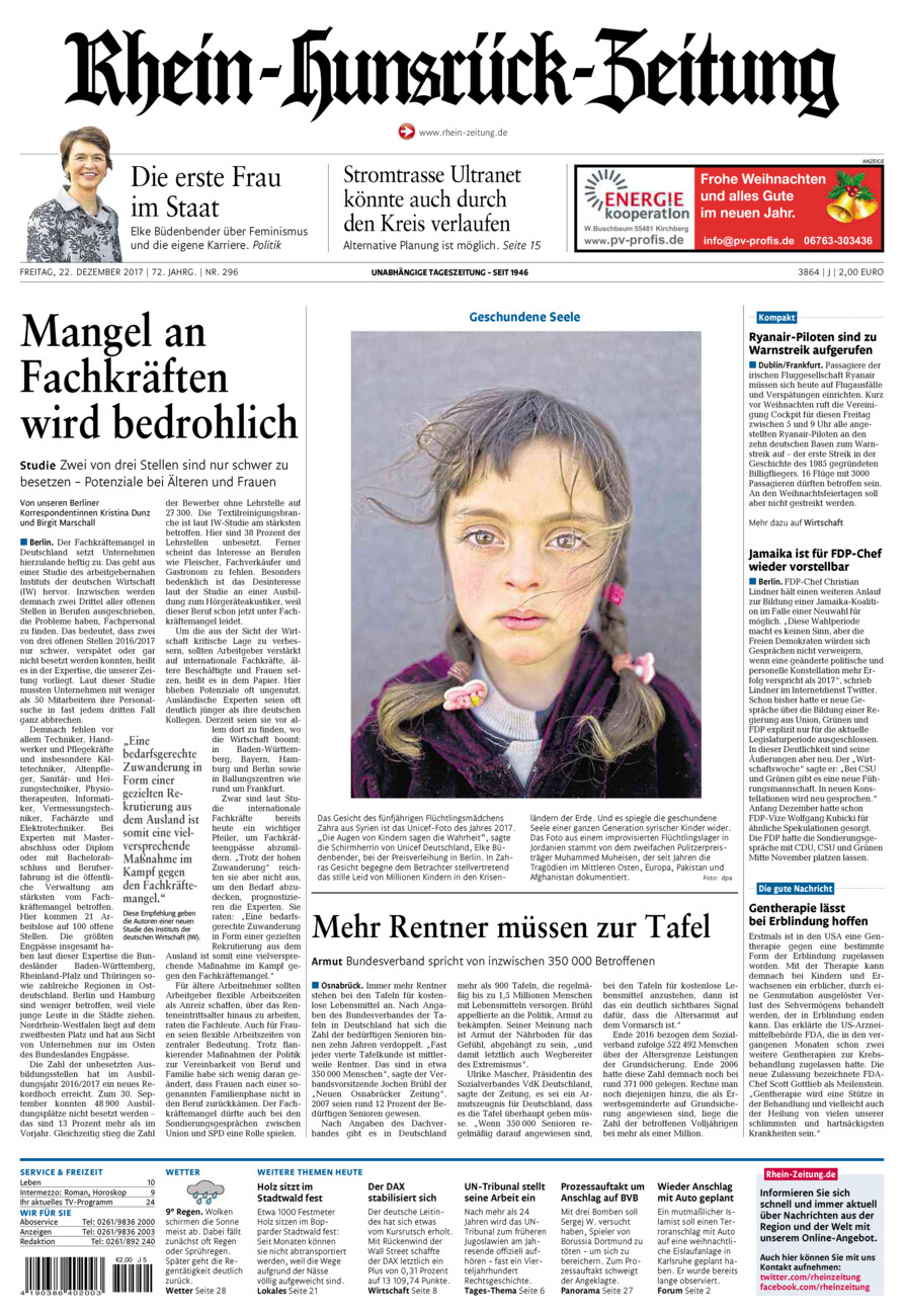 Rhein-Hunsrück-Zeitung vom Freitag, 22.12.2017
