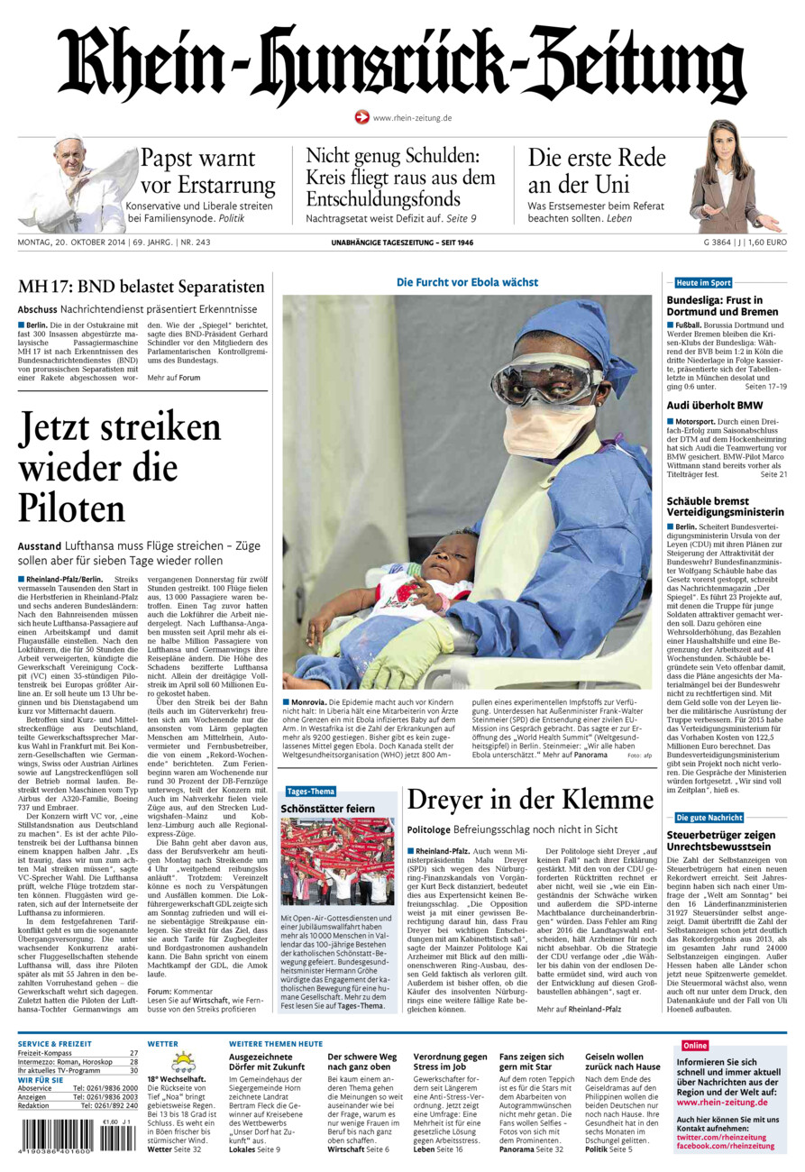Rhein-Hunsrück-Zeitung vom Montag, 20.10.2014
