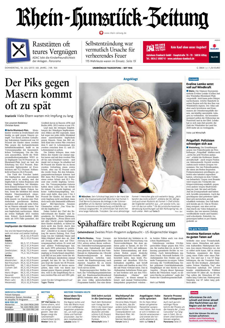 Rhein-Hunsrück-Zeitung vom Donnerstag, 18.07.2013