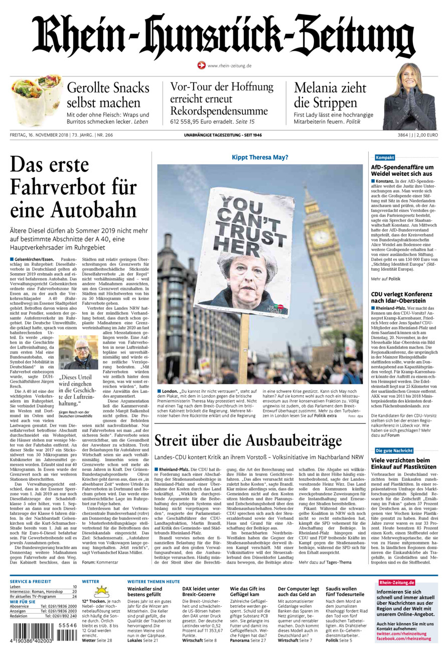 Rhein-Hunsrück-Zeitung vom Freitag, 16.11.2018