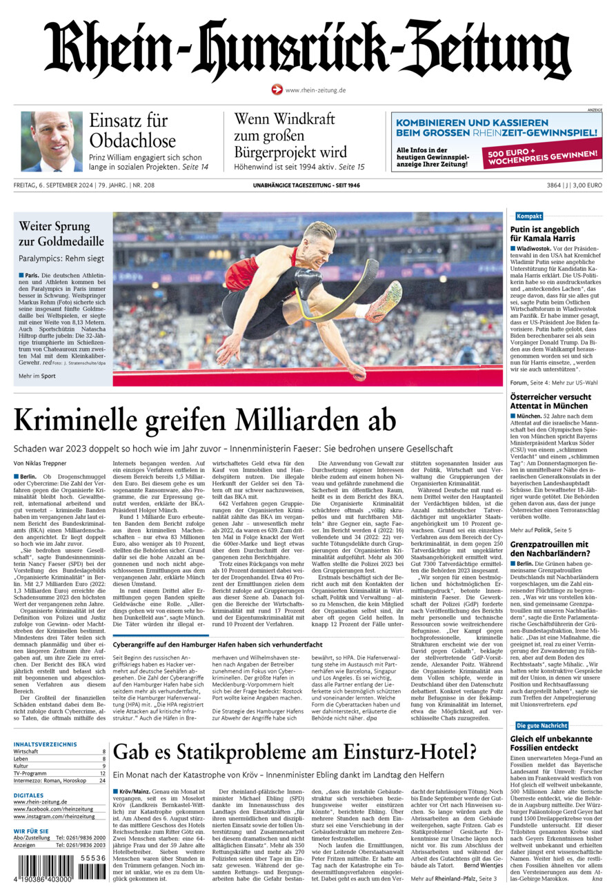 Rhein-Hunsrück-Zeitung vom Freitag, 06.09.2024