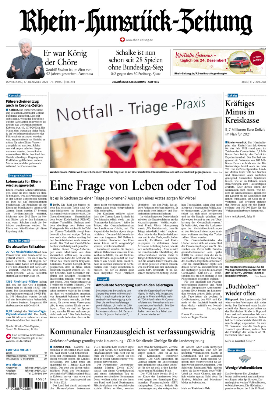 Rhein-Hunsrück-Zeitung vom Donnerstag, 17.12.2020