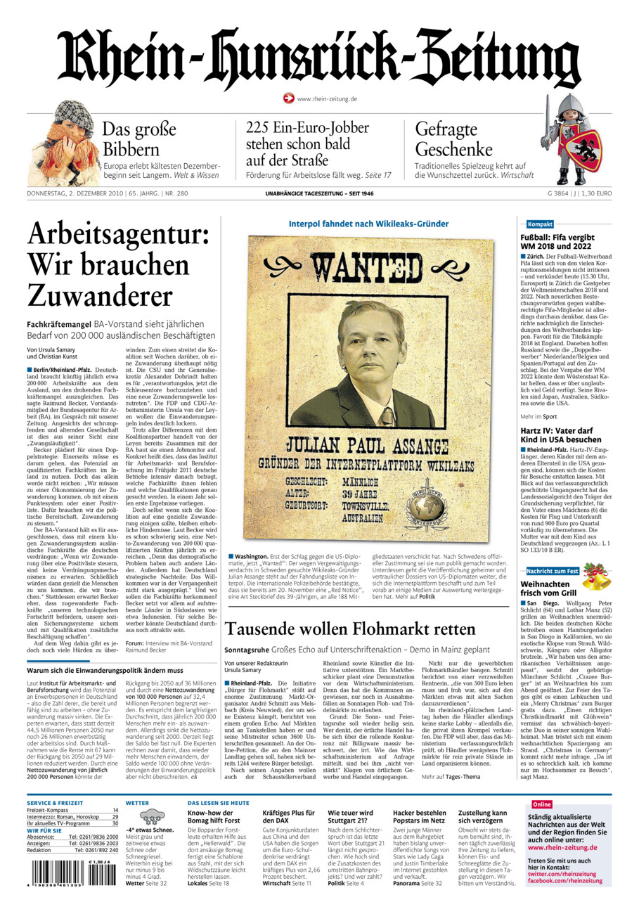 Rhein-Hunsrück-Zeitung vom Donnerstag, 02.12.2010