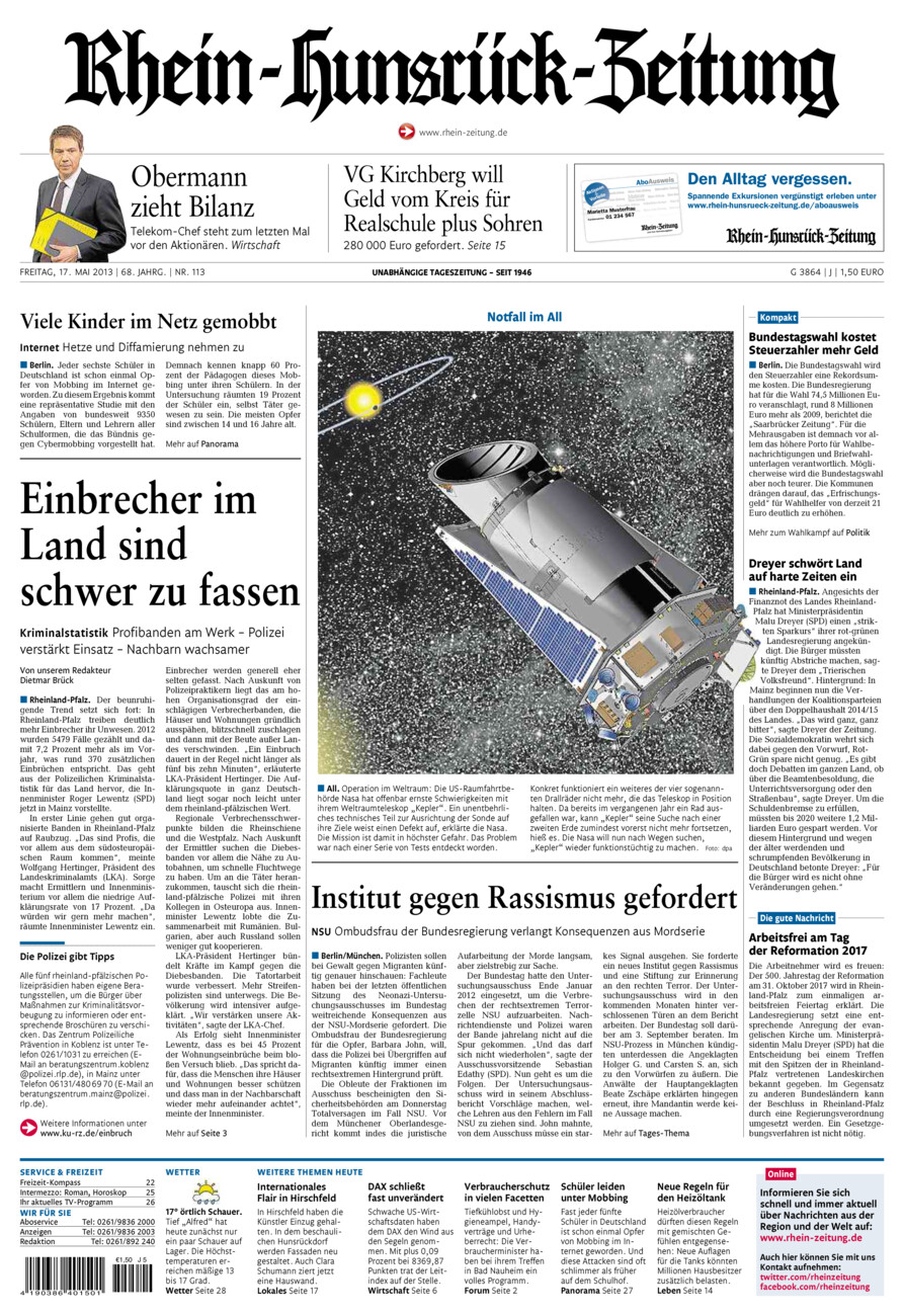 Rhein-Hunsrück-Zeitung vom Freitag, 17.05.2013
