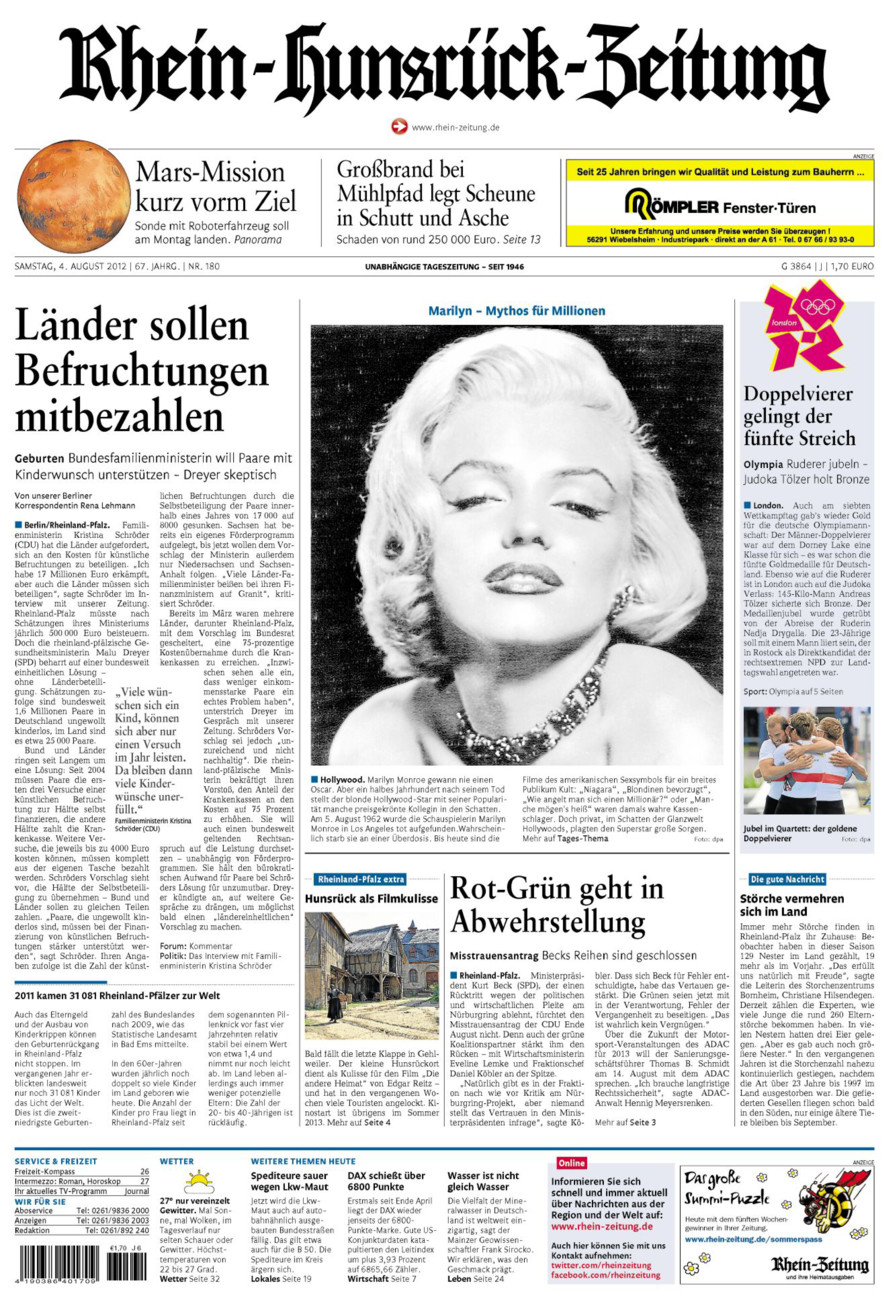 Rhein-Hunsrück-Zeitung vom Samstag, 04.08.2012