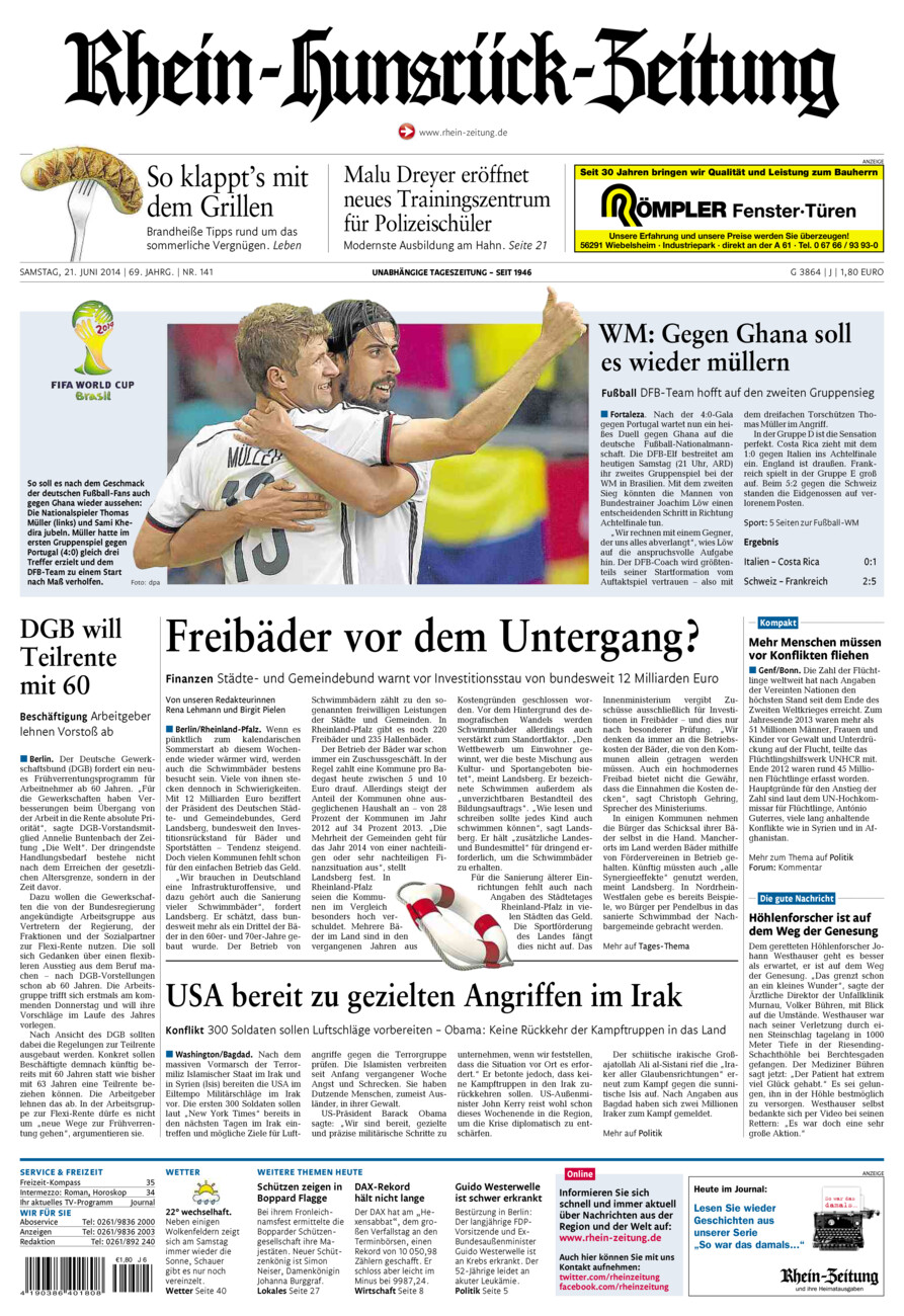 Rhein-Hunsrück-Zeitung vom Samstag, 21.06.2014