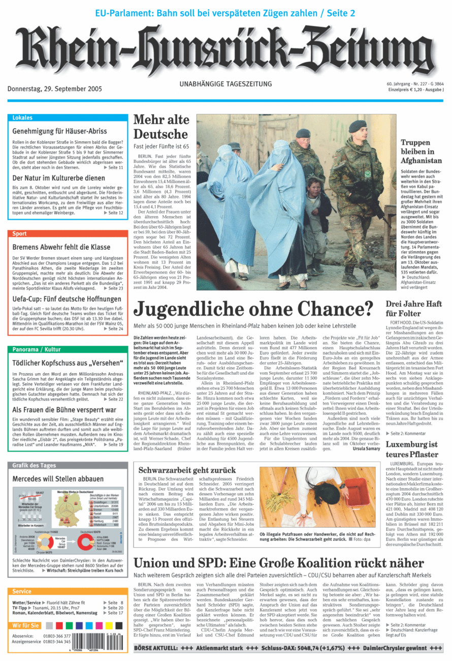 Rhein-Hunsrück-Zeitung vom Donnerstag, 29.09.2005