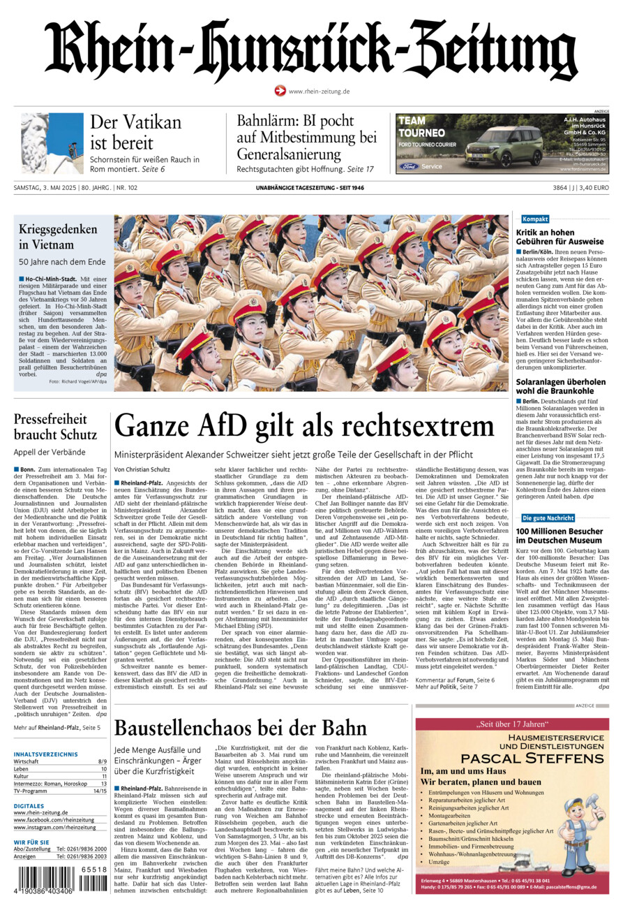 Rhein-Hunsrück-Zeitung vom Samstag, 03.05.2025