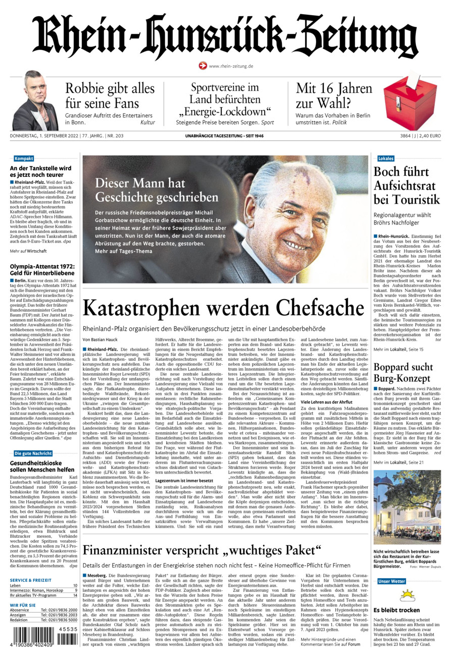 Rhein-Hunsrück-Zeitung vom Donnerstag, 01.09.2022