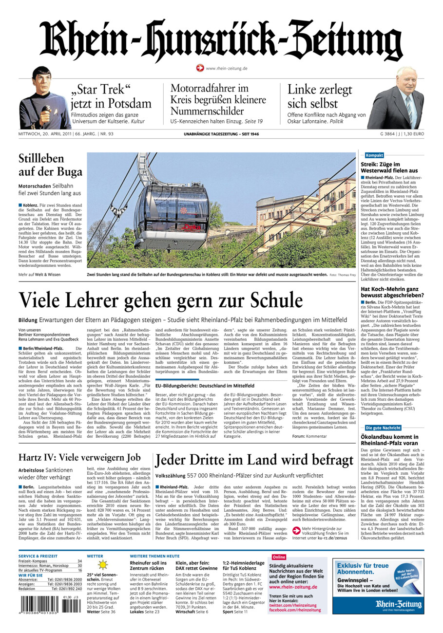 Rhein-Hunsrück-Zeitung vom Mittwoch, 20.04.2011