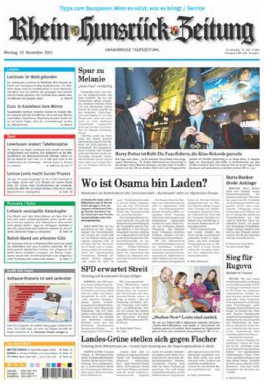 Rhein-Hunsrück-Zeitung vom Montag, 19.11.2001