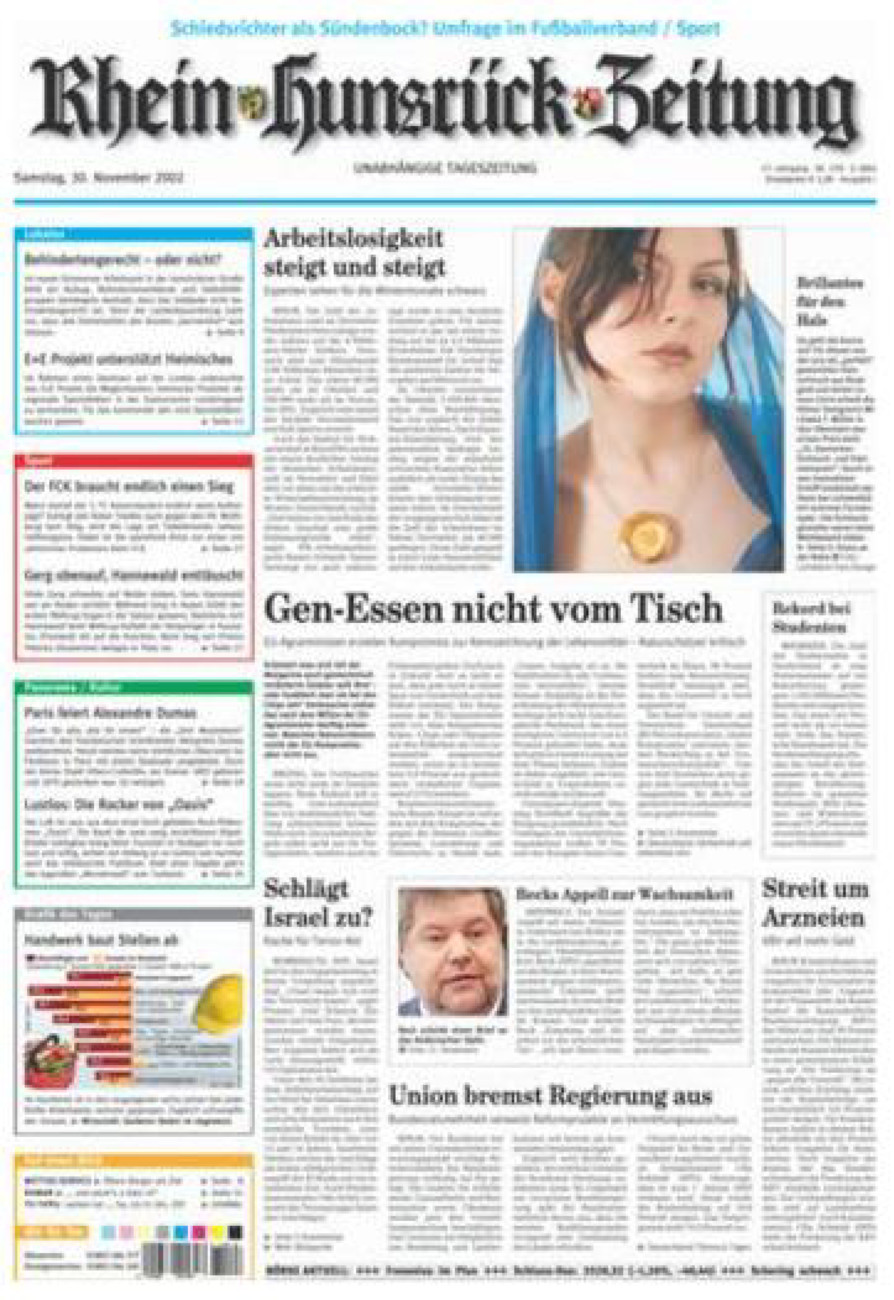 Rhein-Hunsrück-Zeitung vom Samstag, 30.11.2002