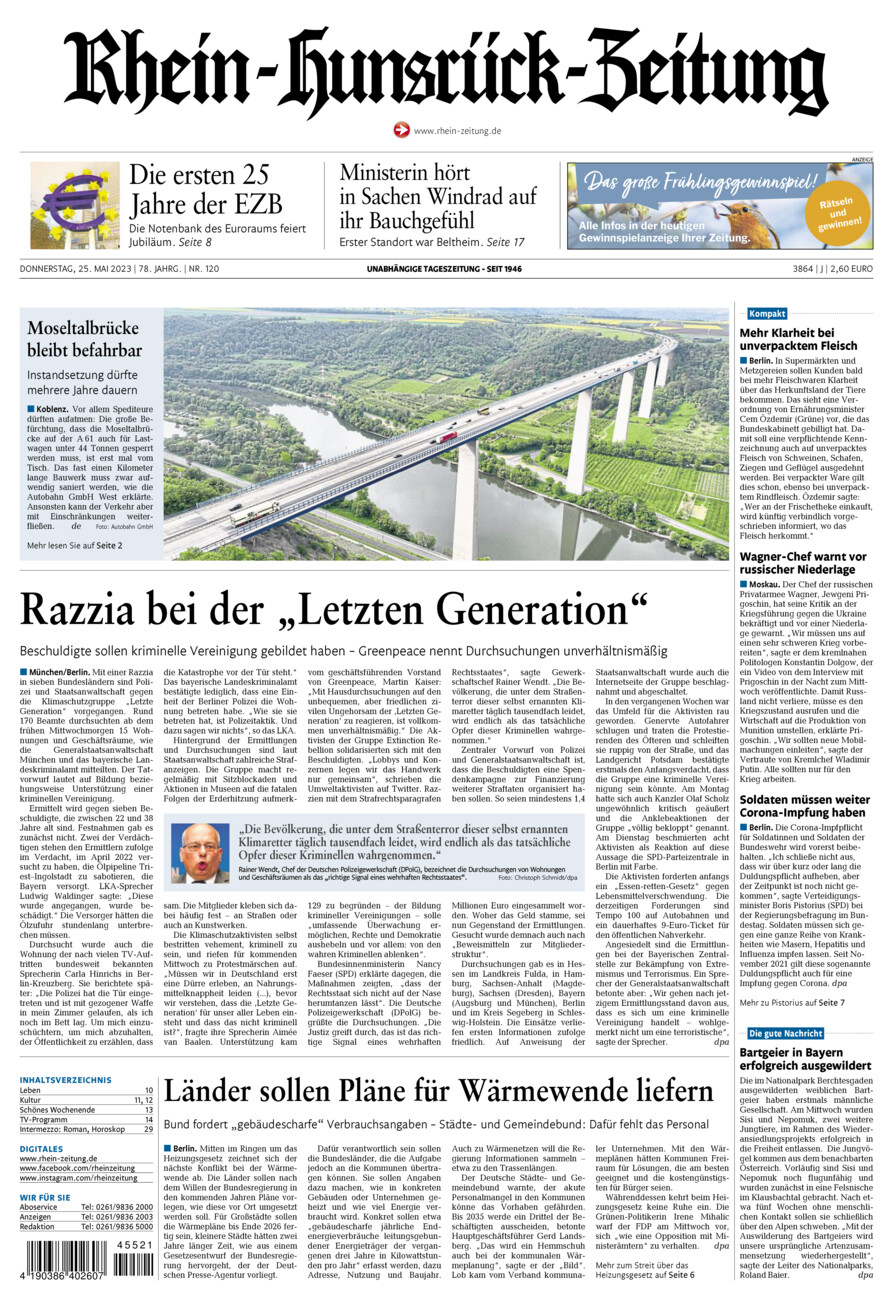 Rhein-Hunsrück-Zeitung vom Donnerstag, 25.05.2023