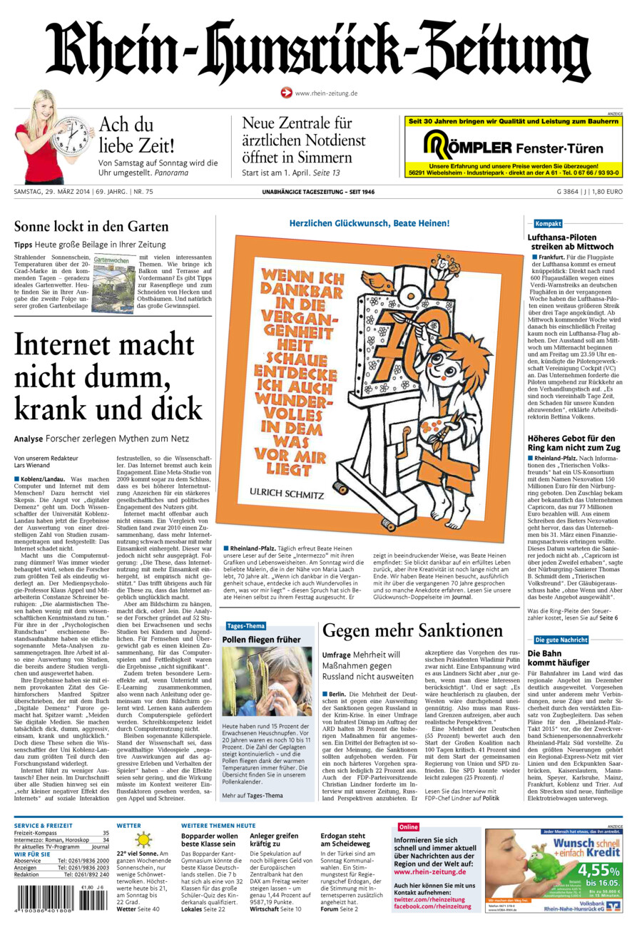 Rhein-Hunsrück-Zeitung vom Samstag, 29.03.2014