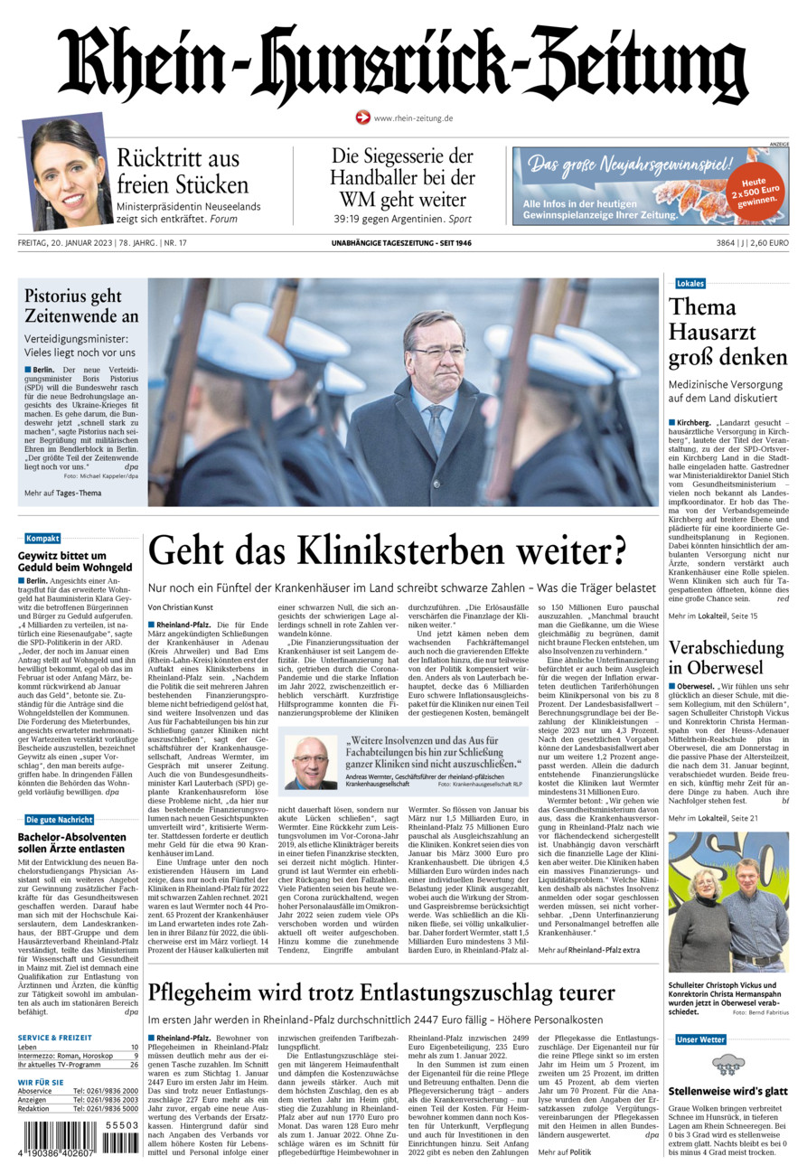 Rhein-Hunsrück-Zeitung vom Freitag, 20.01.2023