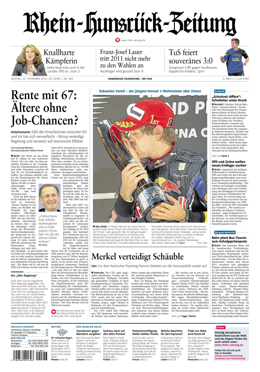 Rhein-Hunsrück-Zeitung vom Montag, 15.11.2010