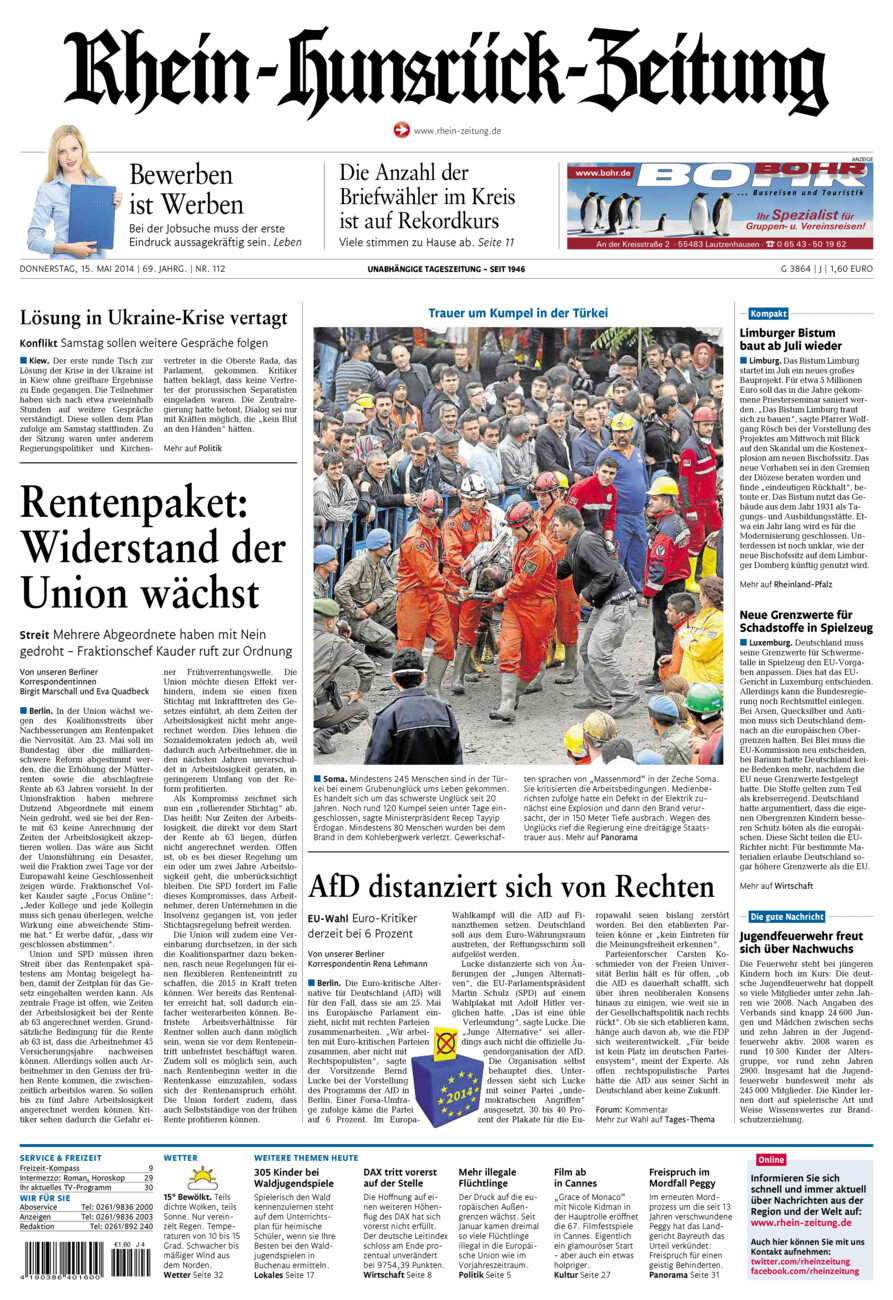 Rhein-Hunsrück-Zeitung vom Donnerstag, 15.05.2014