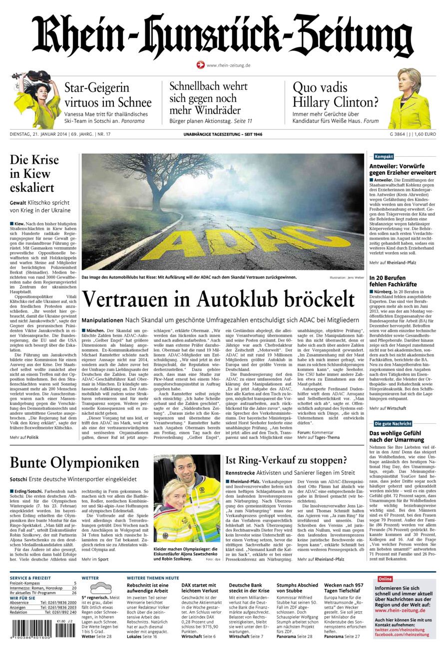 Rhein-Hunsrück-Zeitung vom Dienstag, 21.01.2014