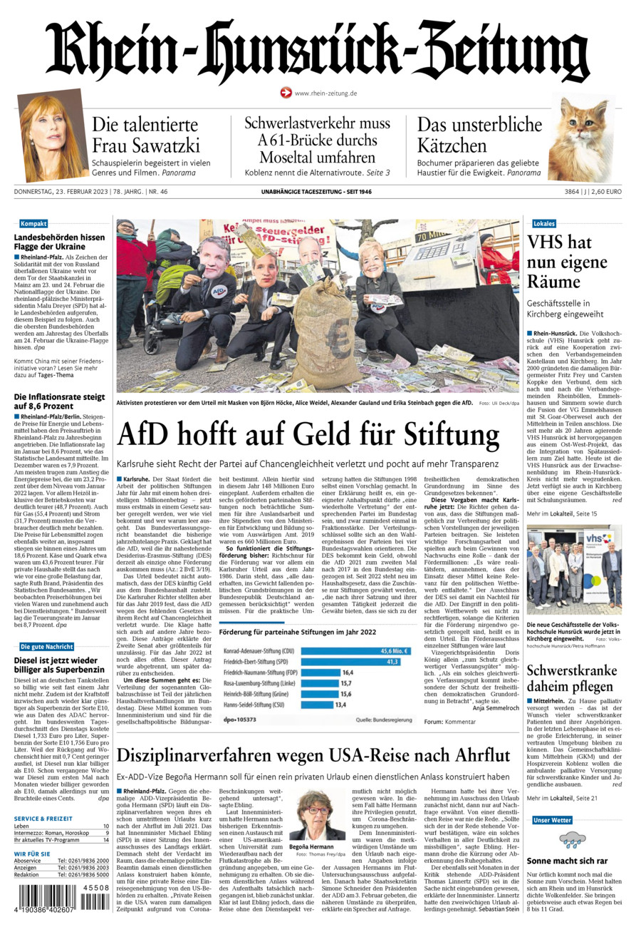 Rhein-Hunsrück-Zeitung vom Donnerstag, 23.02.2023