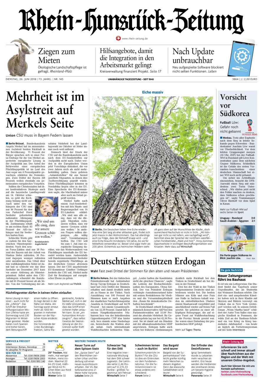 Rhein-Hunsrück-Zeitung vom Dienstag, 26.06.2018