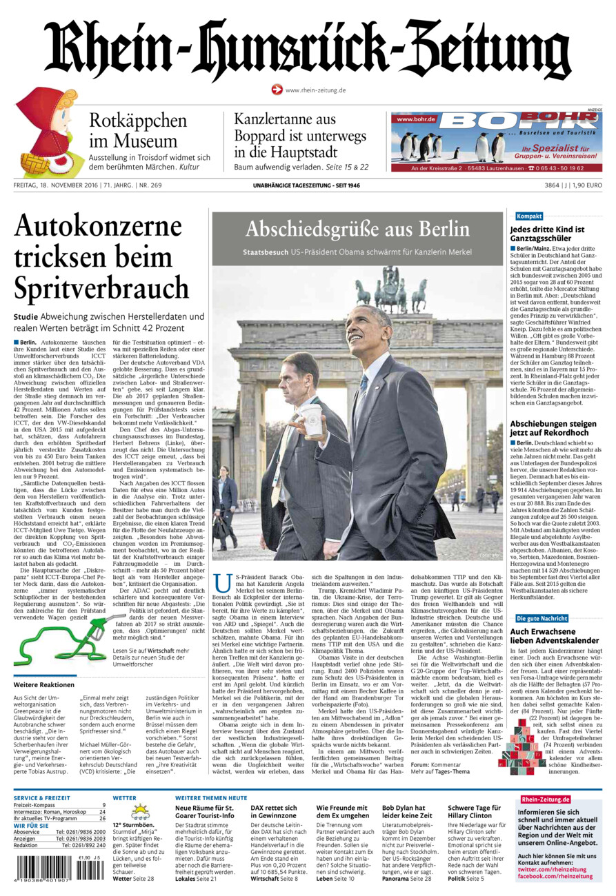 Rhein-Hunsrück-Zeitung vom Freitag, 18.11.2016