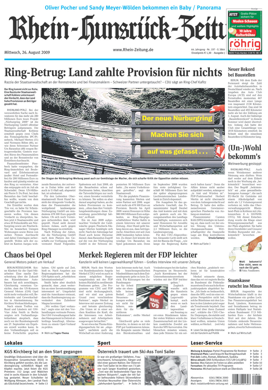 Rhein-Hunsrück-Zeitung vom Mittwoch, 26.08.2009
