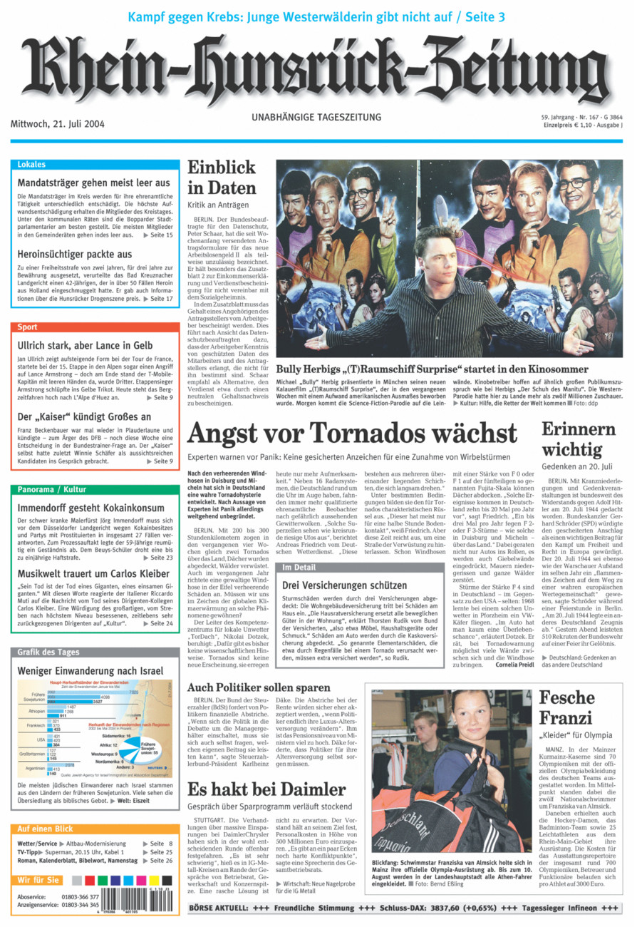 Rhein-Hunsrück-Zeitung vom Mittwoch, 21.07.2004