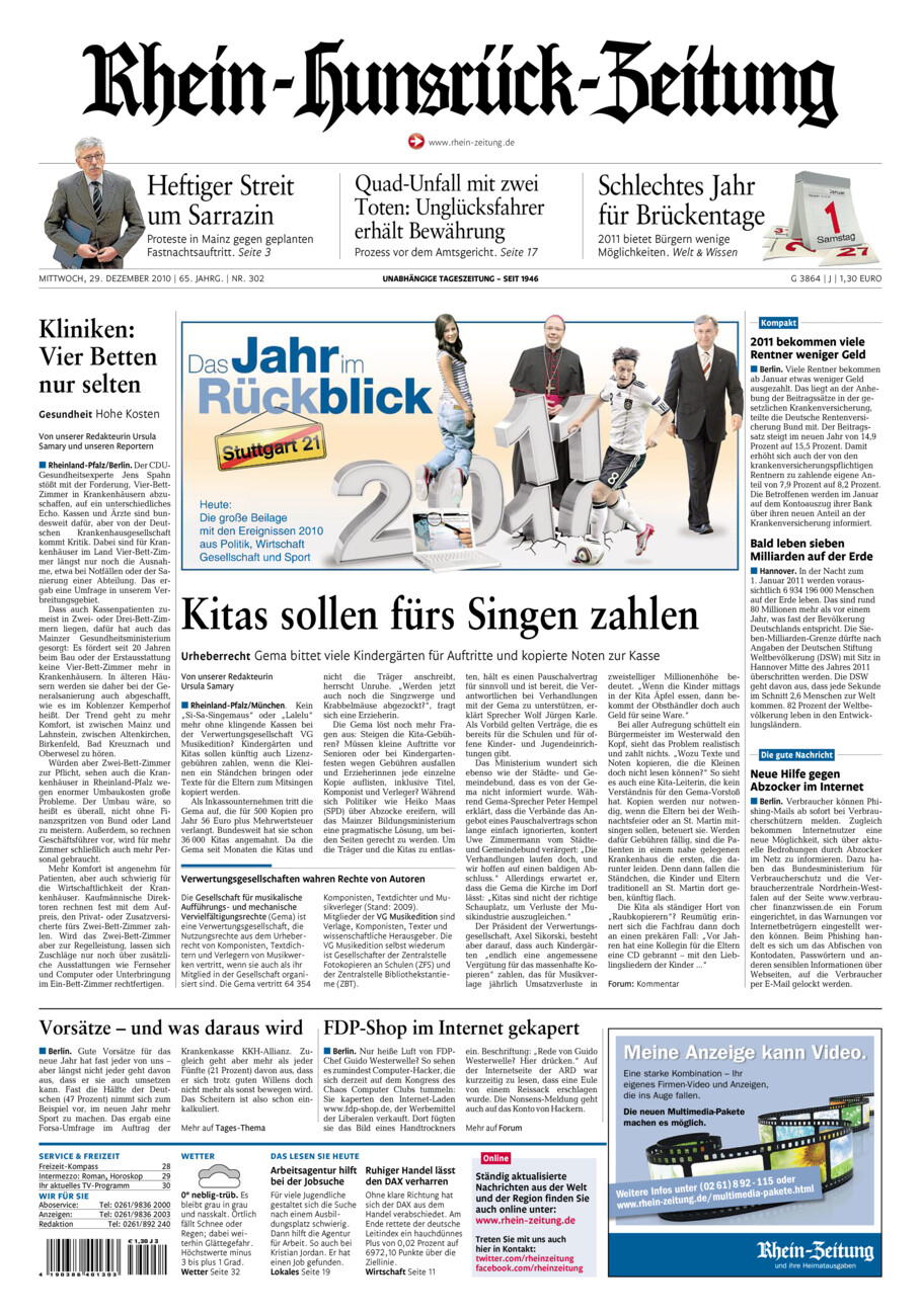 Rhein-Hunsrück-Zeitung vom Mittwoch, 29.12.2010