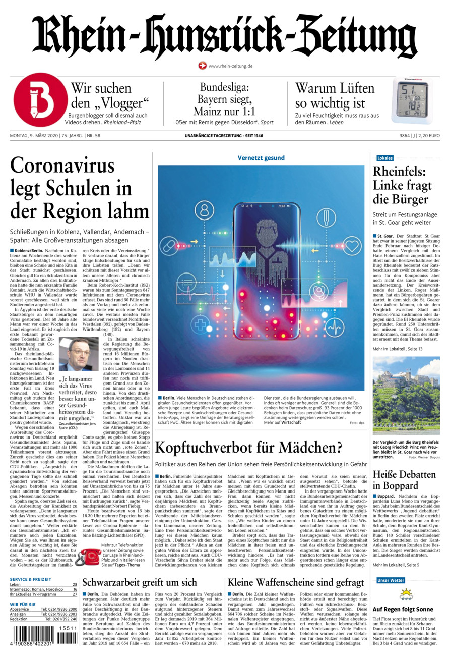 Rhein-Hunsrück-Zeitung vom Montag, 09.03.2020