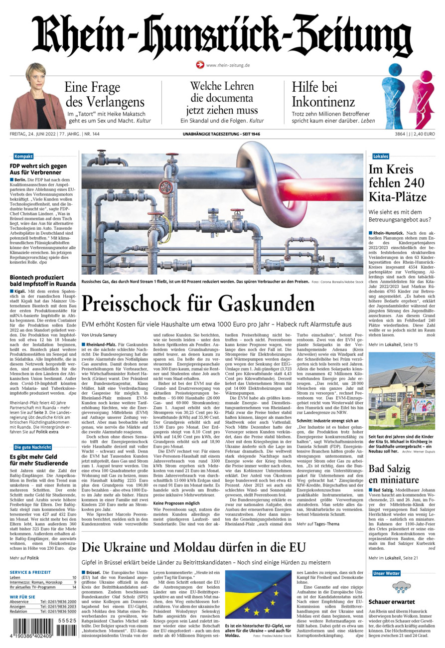 Rhein-Hunsrück-Zeitung vom Freitag, 24.06.2022