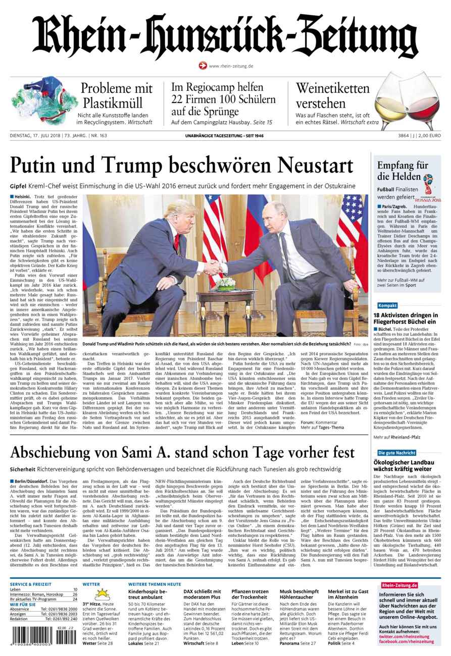 Rhein-Hunsrück-Zeitung vom Dienstag, 17.07.2018