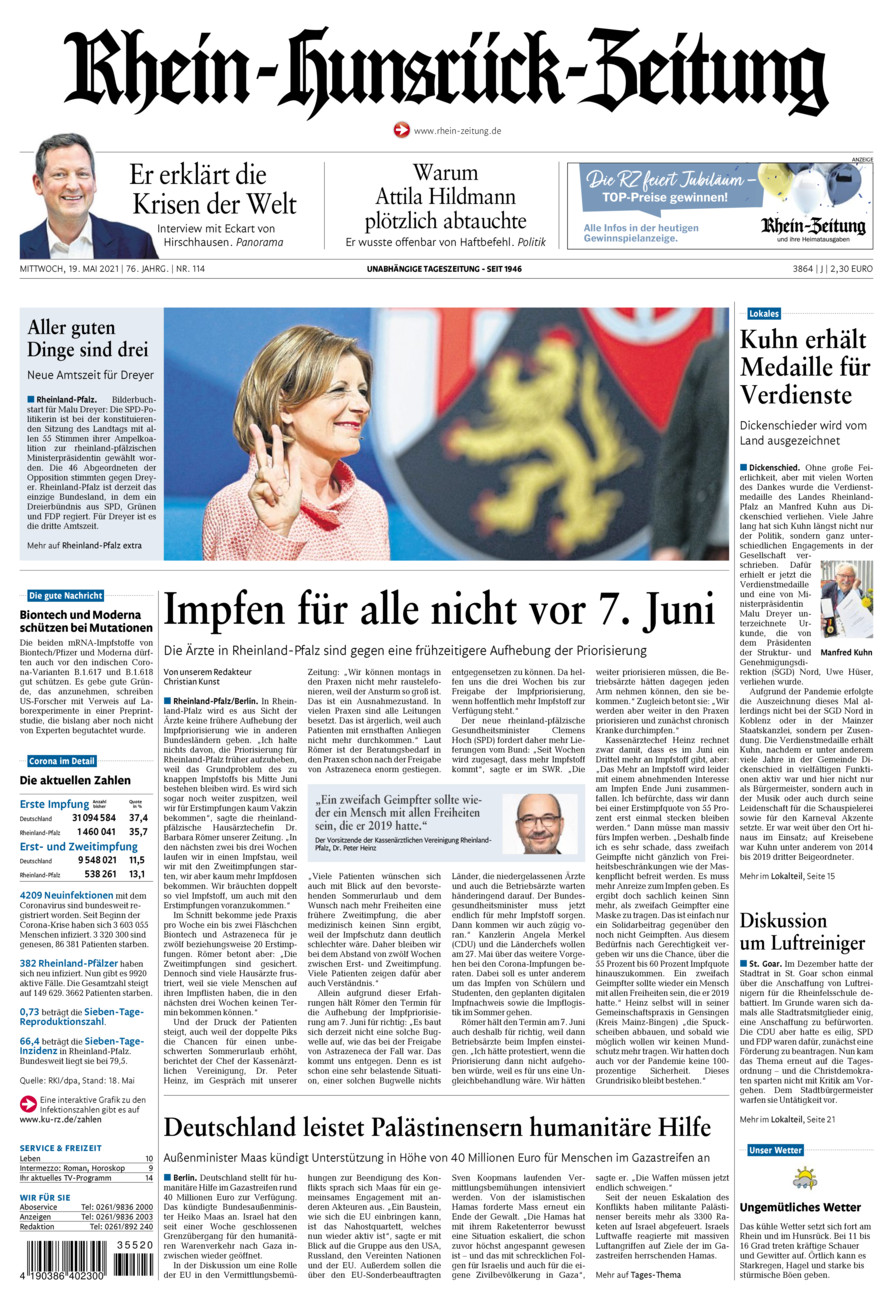 Rhein-Hunsrück-Zeitung vom Mittwoch, 19.05.2021