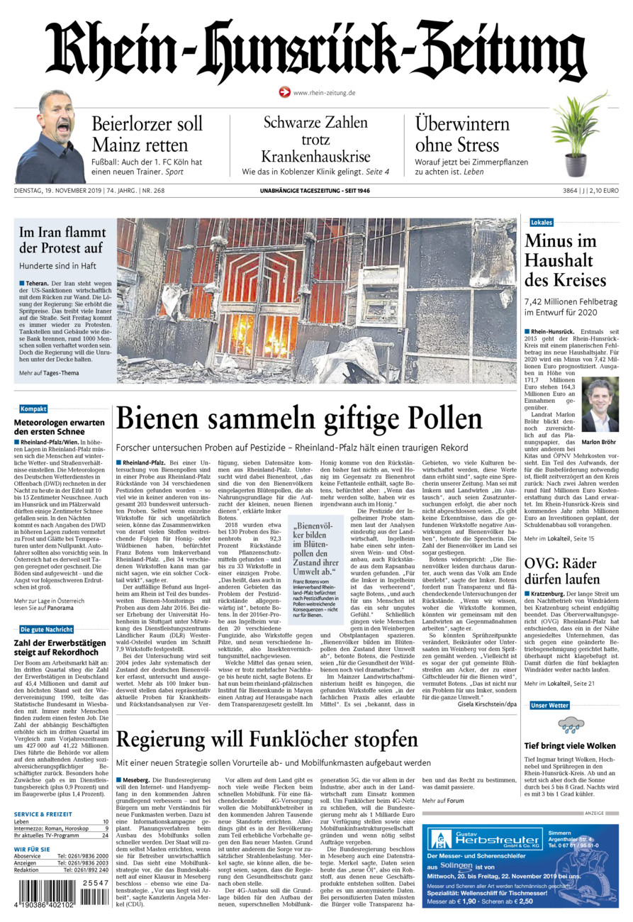 Rhein-Hunsrück-Zeitung vom Dienstag, 19.11.2019