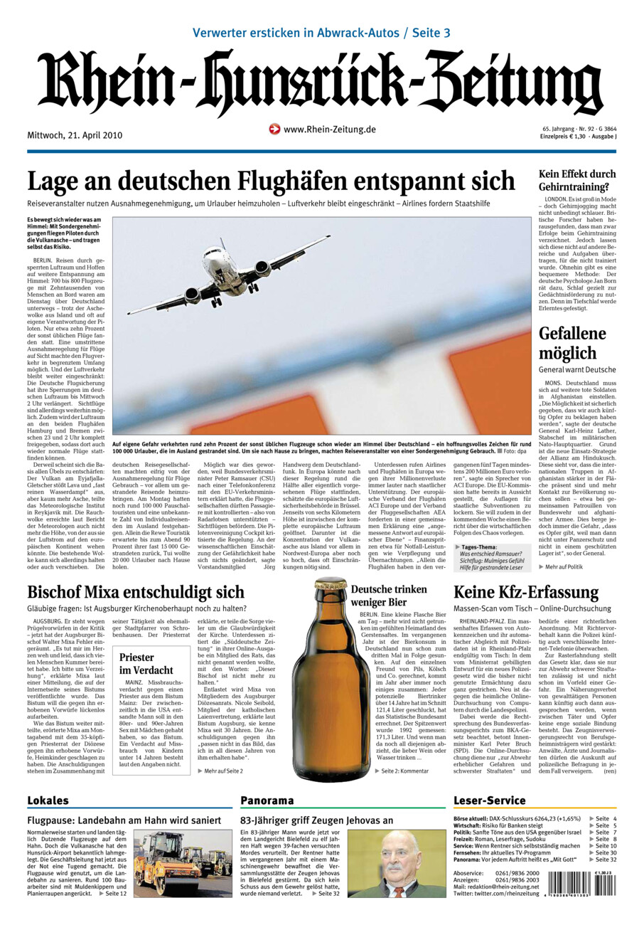 Rhein-Hunsrück-Zeitung vom Mittwoch, 21.04.2010