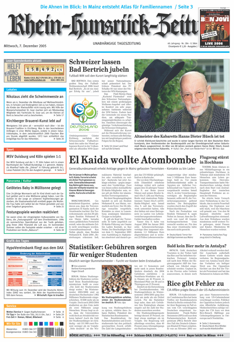 Rhein-Hunsrück-Zeitung vom Mittwoch, 07.12.2005