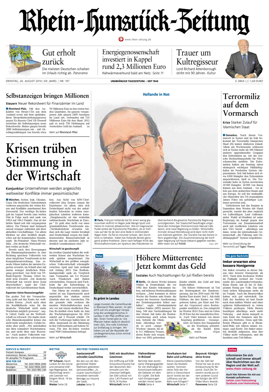 Rhein-Hunsrück-Zeitung vom Dienstag, 26.08.2014