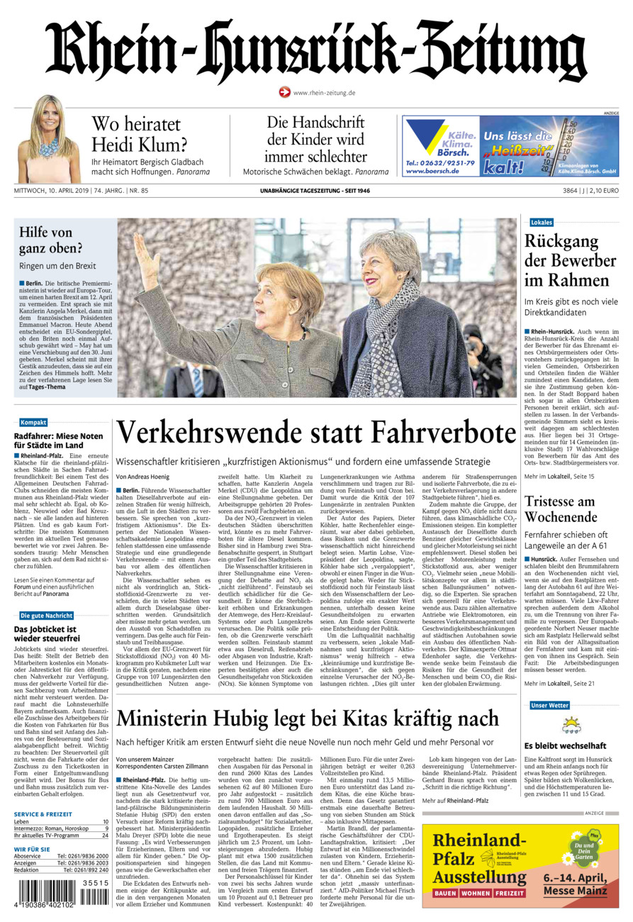 Rhein-Hunsrück-Zeitung vom Mittwoch, 10.04.2019