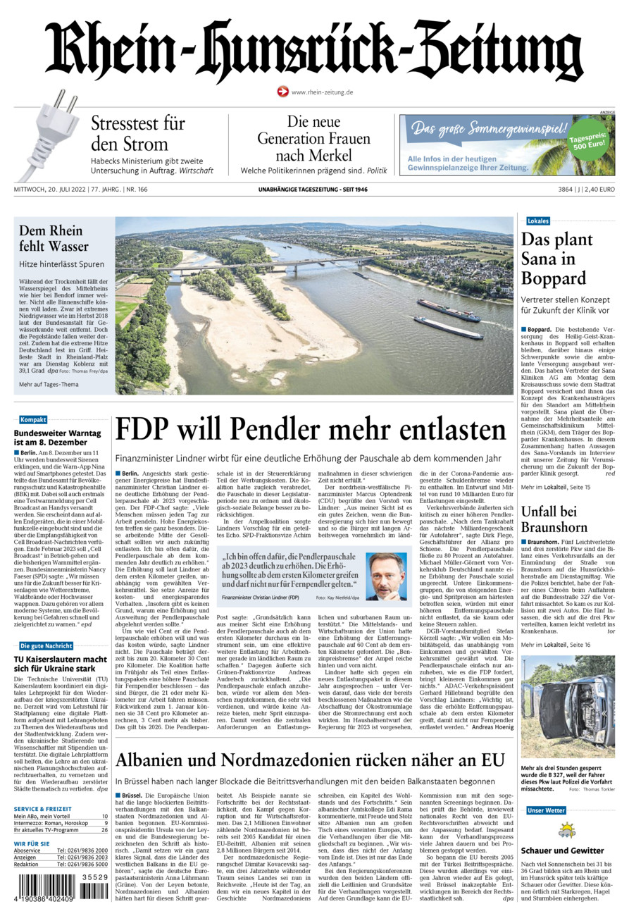 Rhein-Hunsrück-Zeitung vom Mittwoch, 20.07.2022